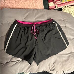 MTA Sport Black Athletic Shorts with Pink and White Accents